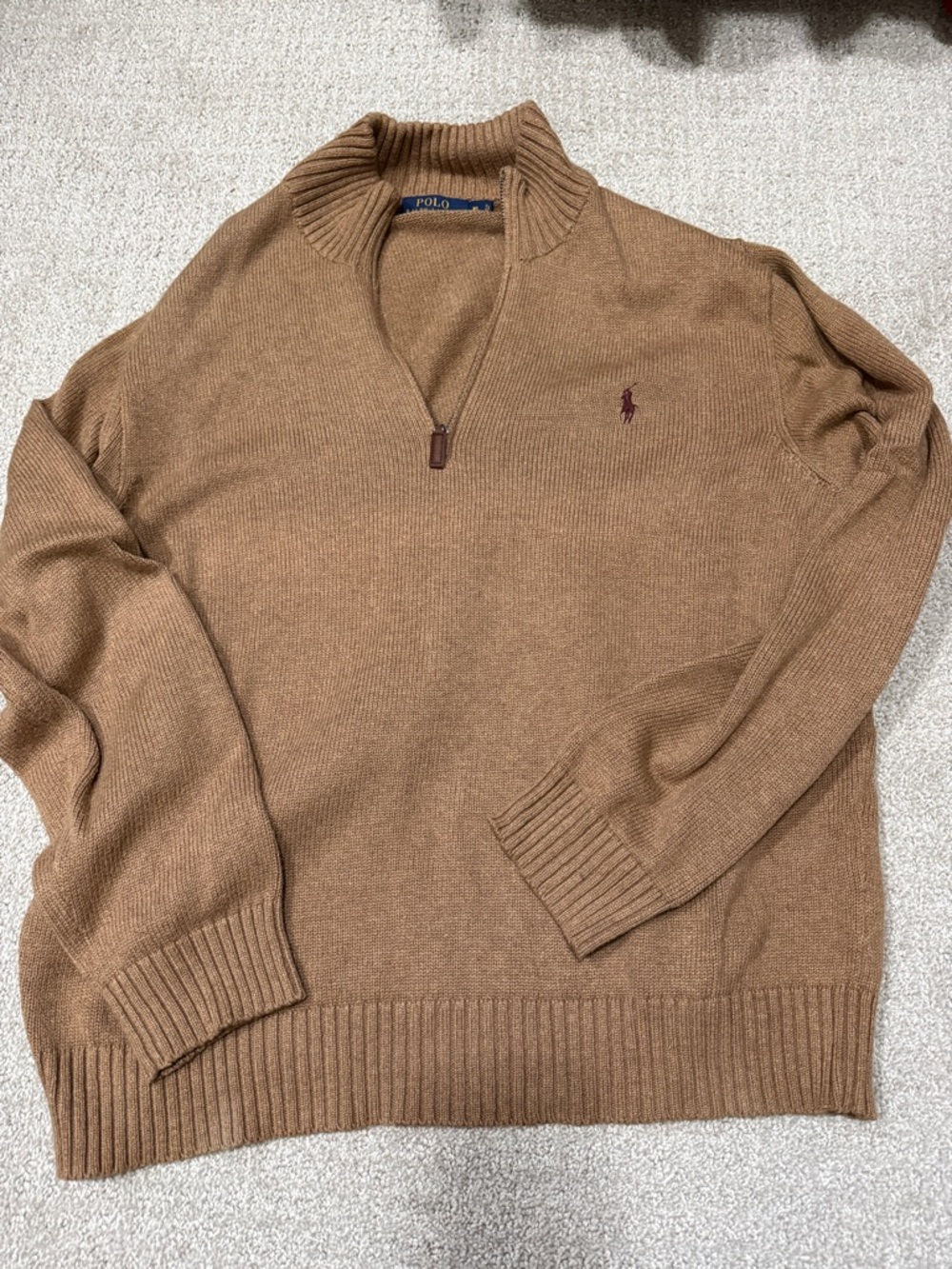 Polo by Ralph Lauren Tan/Brown Half-Zip cotton Sweater